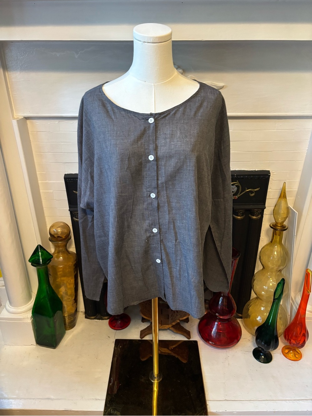 MISSLOOK Charcoal Gray Button-Front Women's Top